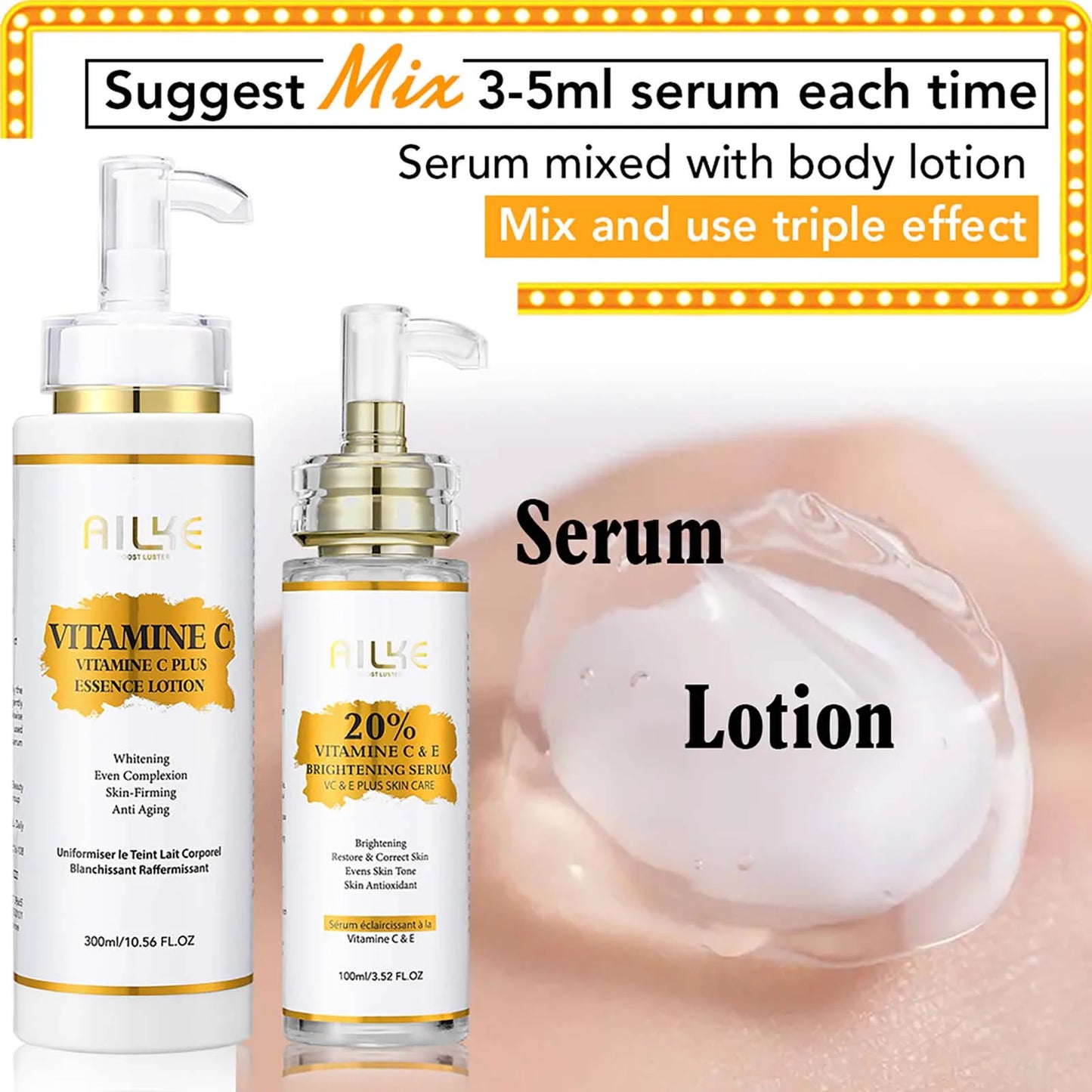 AILKE Lightening Body Cream, With Vitamin C, Hyaluronic Acid, Shea Butter, Reduce Black Spots, Even Skin Tone, Hydration Lotion