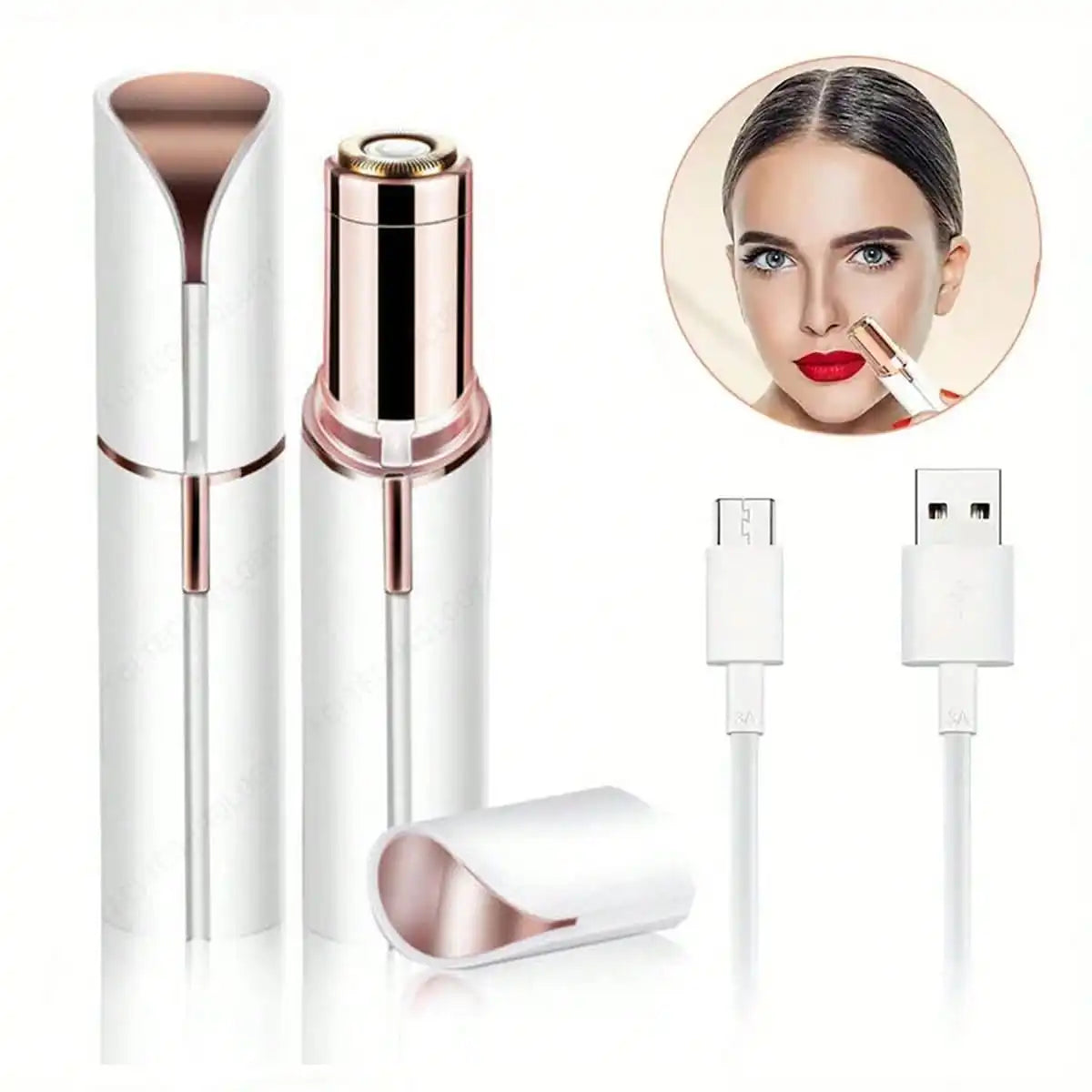 Women's Facial Hair Remover, Mini Epilator, Electric Shaver Portable Bikini Trimmer, Suitable For Lip, Chin, Underarm, Peach Fuzz, Fingers, Neck, Cheeks, USB Rechargeable (Gold And White)