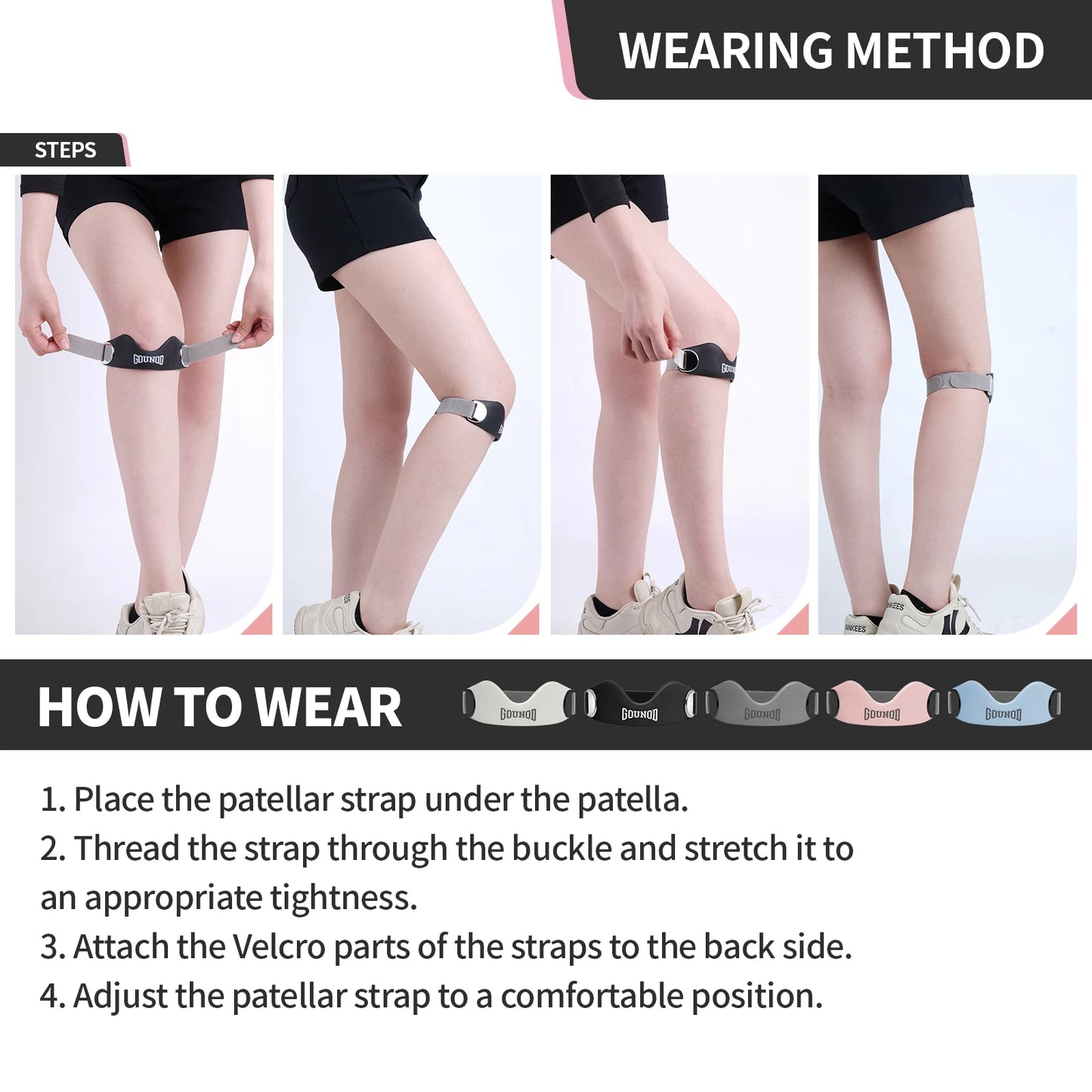 GOUNOD Silicone Patellar Tendon Support Strap for Knee Pain Relief Non-slip Adjustable Knee Straps Running Hiking Patella Band