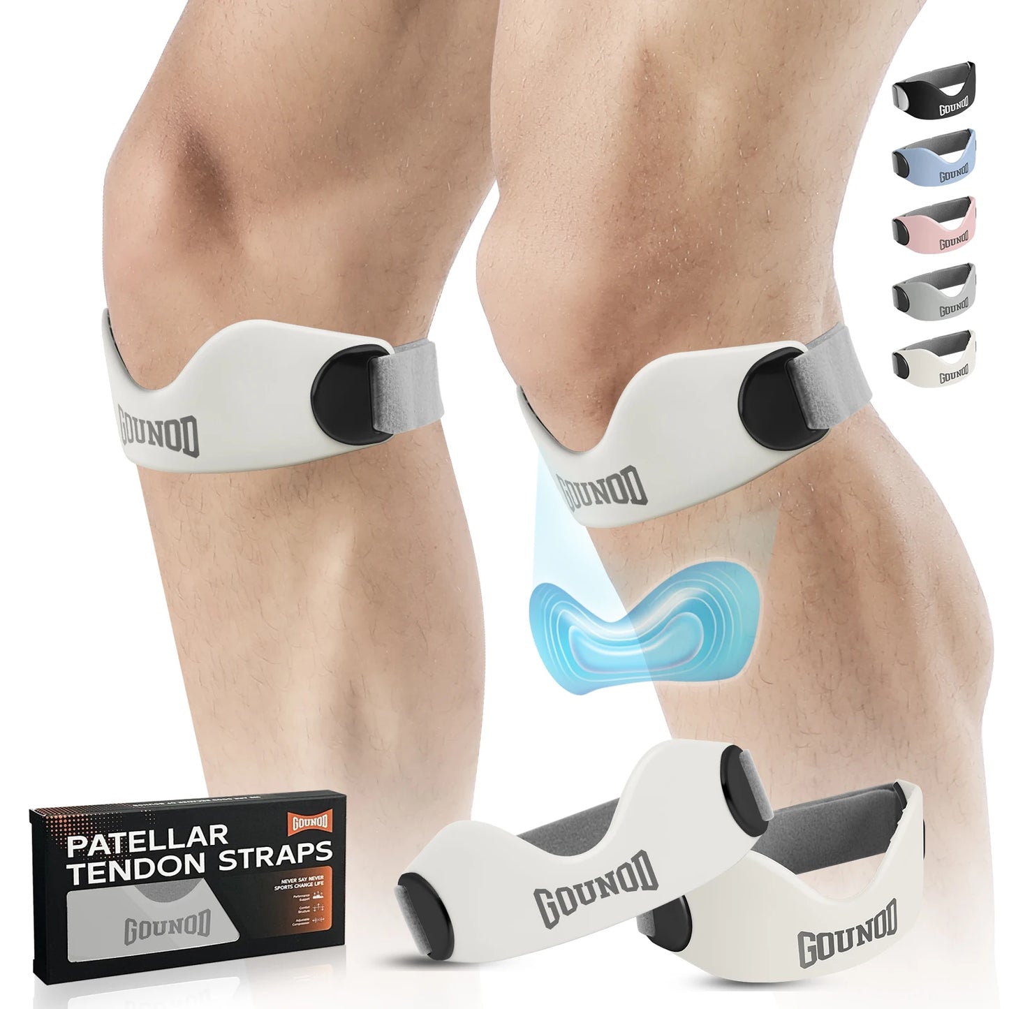 GOUNOD Silicone Patellar Tendon Support Strap for Knee Pain Relief Non-slip Adjustable Knee Straps Running Hiking Patella Band