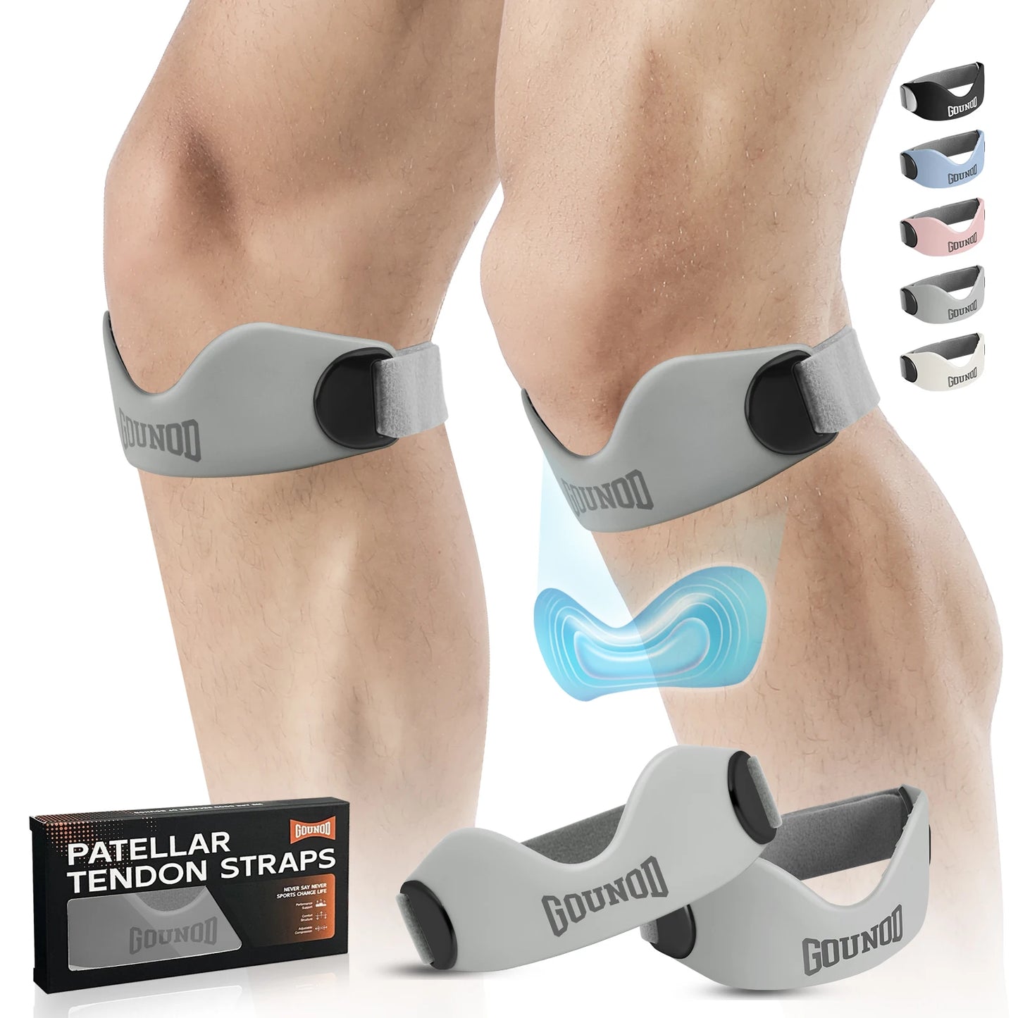 GOUNOD Silicone Patellar Tendon Support Strap for Knee Pain Relief Non-slip Adjustable Knee Straps Running Hiking Patella Band