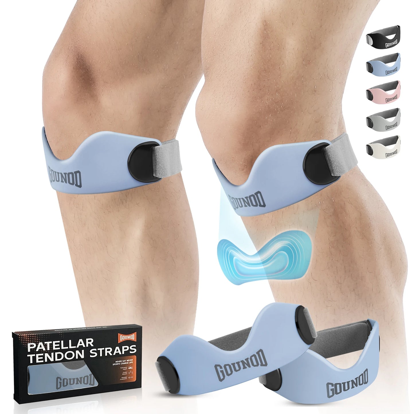 GOUNOD Silicone Patellar Tendon Support Strap for Knee Pain Relief Non-slip Adjustable Knee Straps Running Hiking Patella Band
