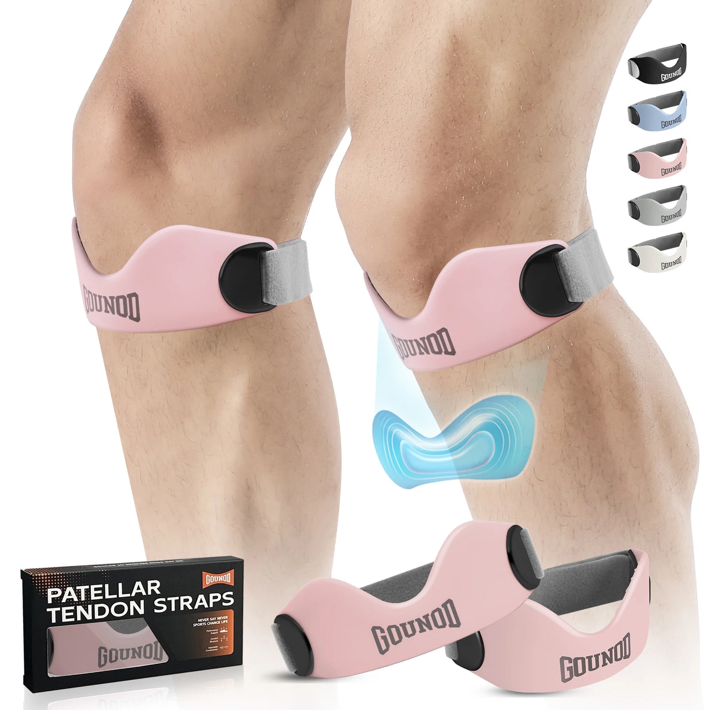 GOUNOD Silicone Patellar Tendon Support Strap for Knee Pain Relief Non-slip Adjustable Knee Straps Running Hiking Patella Band