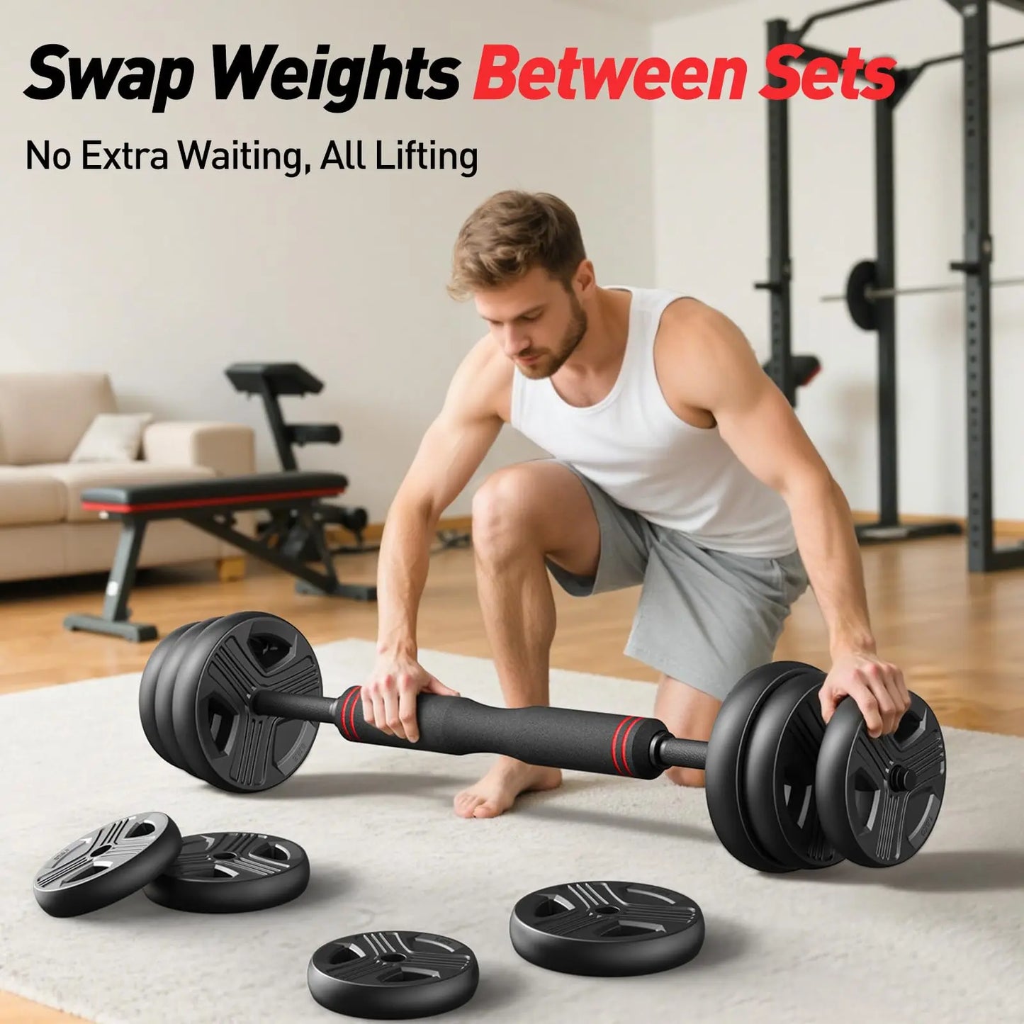 FITPLAM 5-in-1 Adjustable Dumbbell Set (20–90 LB)