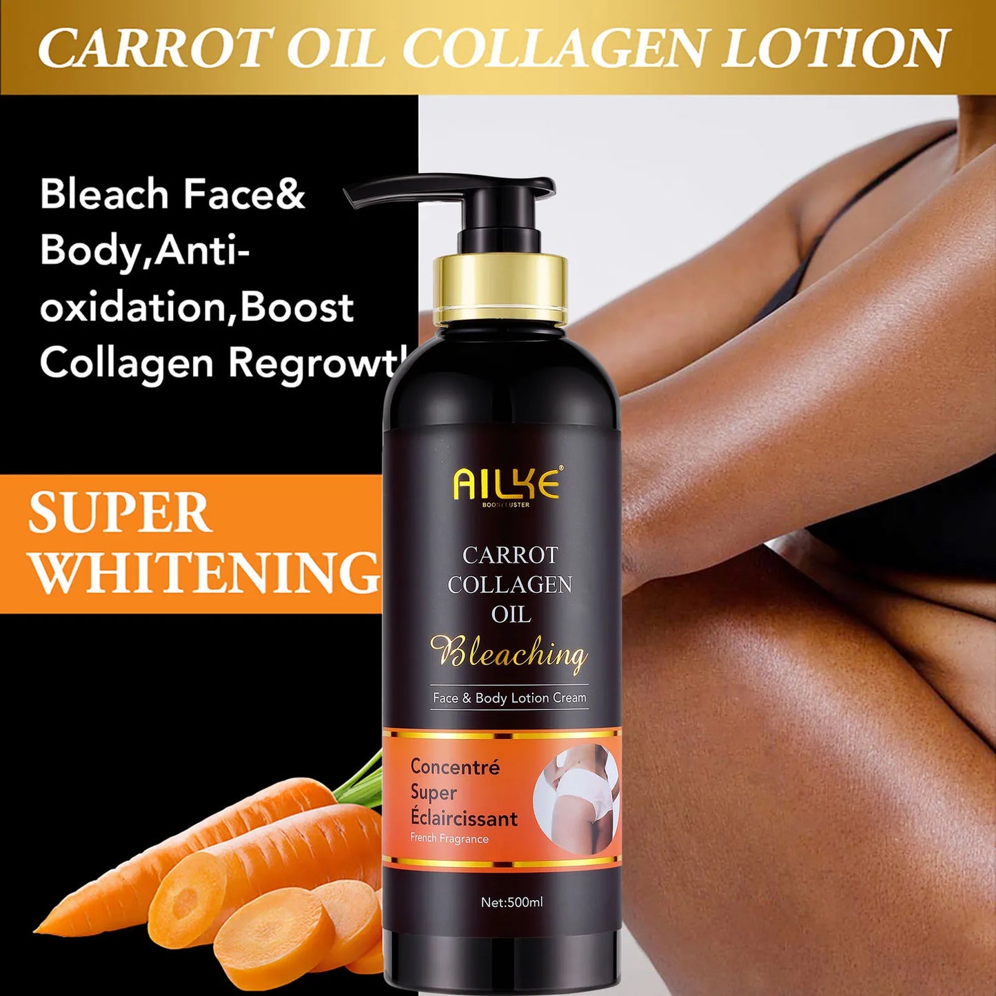 AILKE Whitening And Moisturizing Body Lotion, For Dark And Black Skin , With Collagen Cleaning Skin, Reduce Dark Spots, 500ml