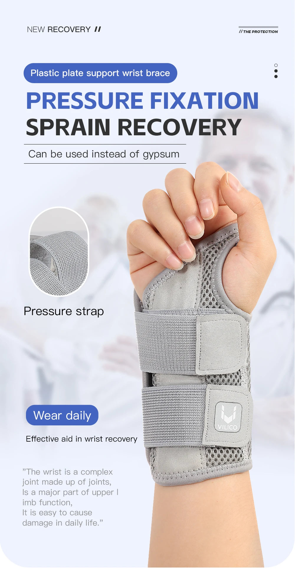 Wrist Brace for Carpal Tunnel Support Brace with Splints Hand Support for Arthritis Tendonitis Sprain Injuries Wrist Pain 1PC