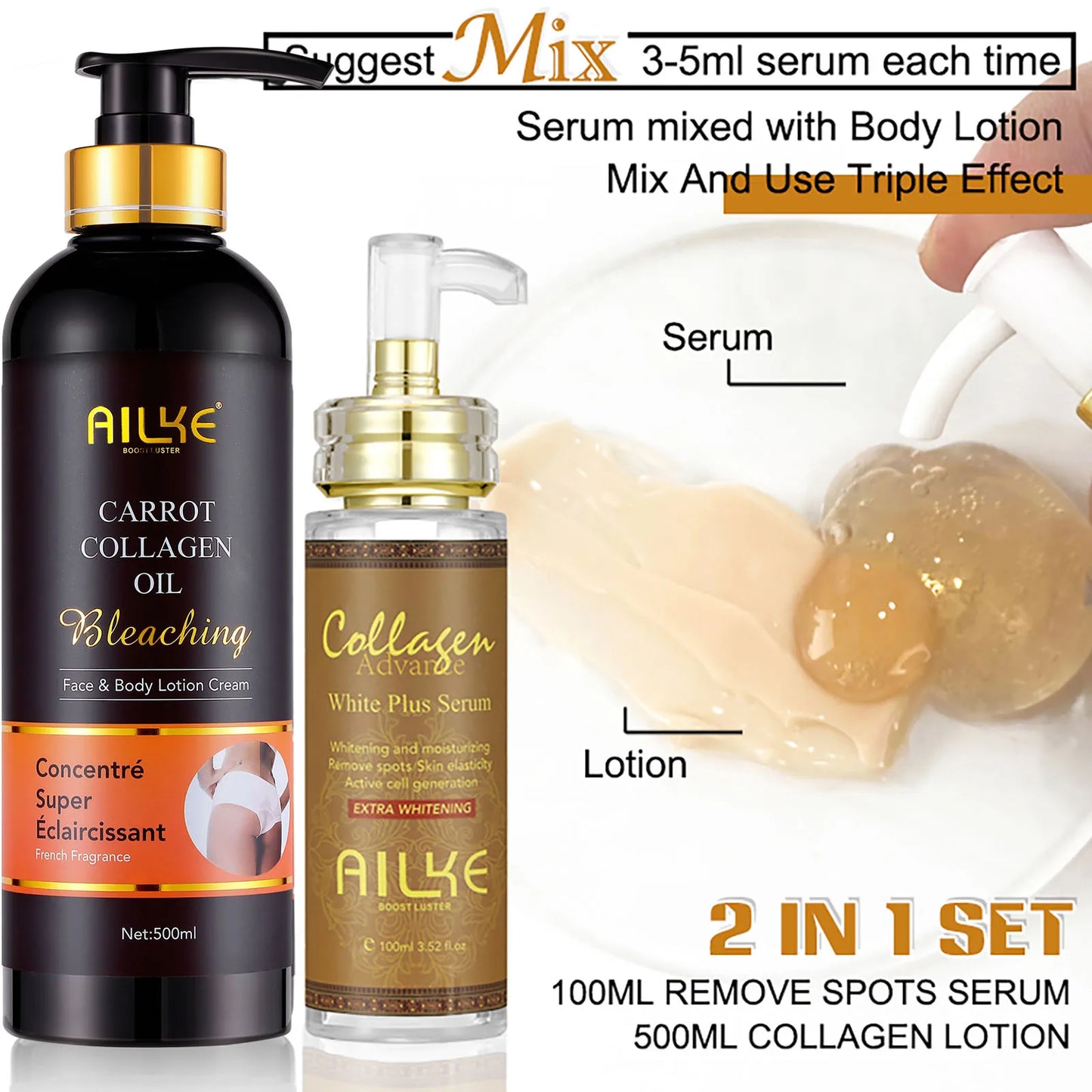 AILKE Whitening And Moisturizing Body Lotion, For Dark And Black Skin , With Collagen Cleaning Skin, Reduce Dark Spots, 500ml