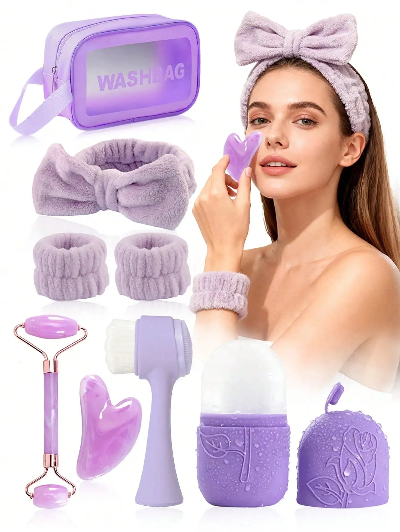 3pcs/Set Facial Massage Scraping Beauty Tool Kit - Face Roller, Massage Stick, Ice Gel Pack, Pink Body Meridian Massage Cupping