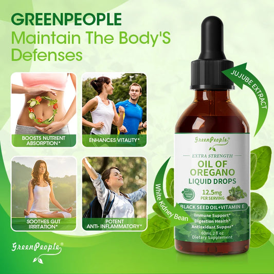 60ML Organic Oregano Oil Drops with Black Seed Oil & Vitamin E Immune, Respiratory, Digestive Support Vegan, Sugar-Free, Non-GMO