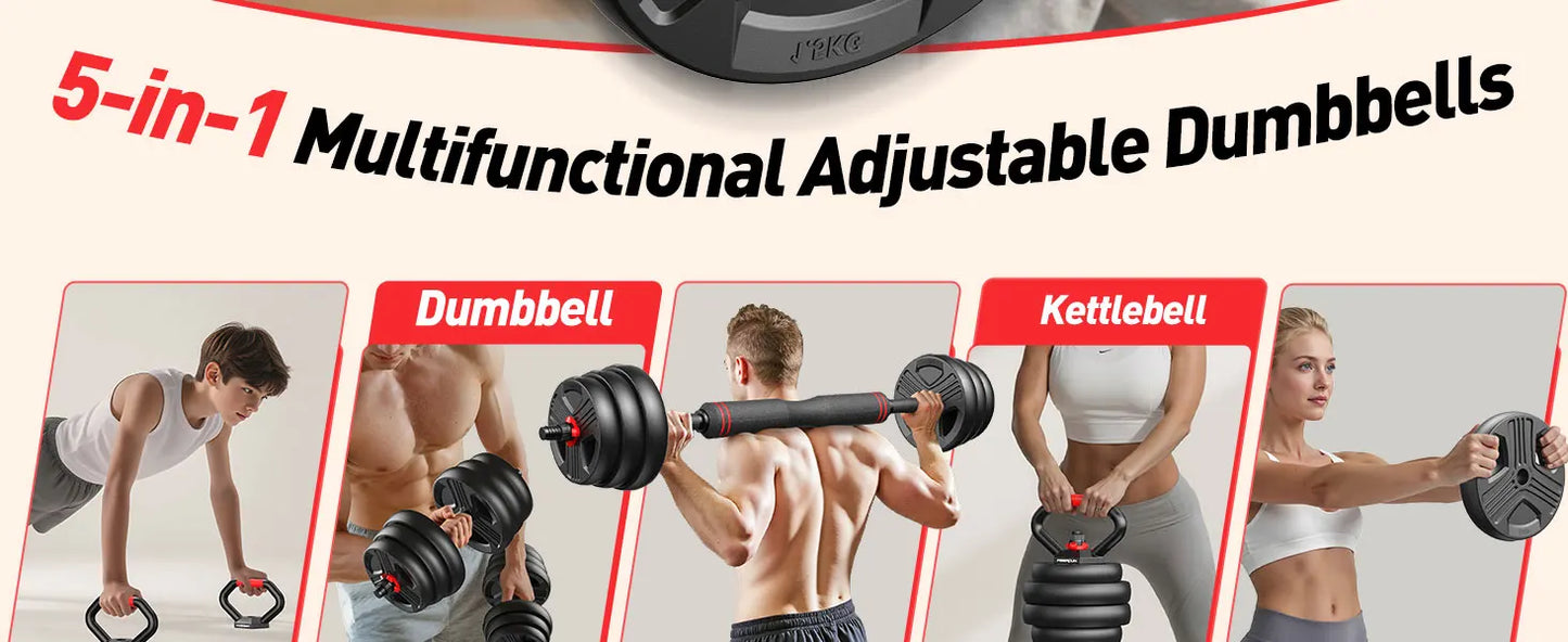 FITPLAM 5-in-1 Adjustable Dumbbell Set (20–90 LB)