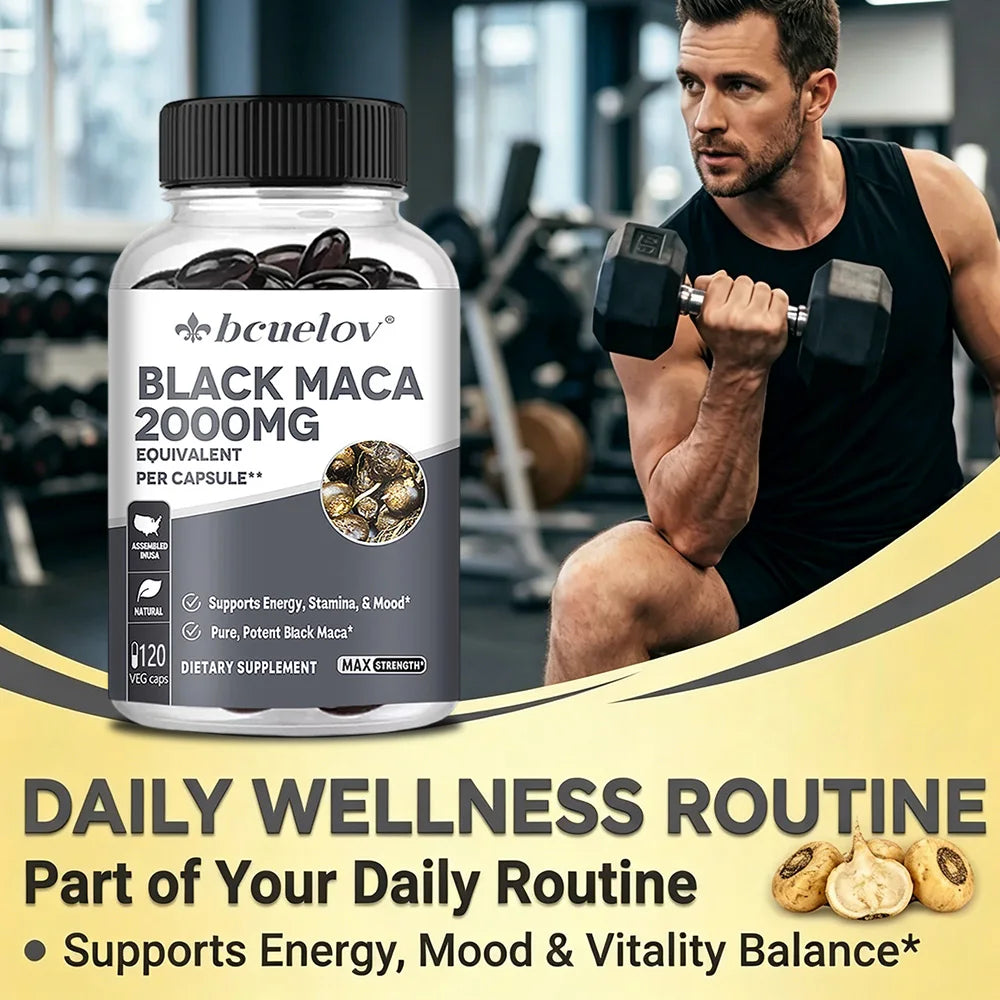 Black Maca Capsules 20000mg - Supports Brain Function, Promotes Muscle Growth & Recovery,Super Absorption, Improve Vitality