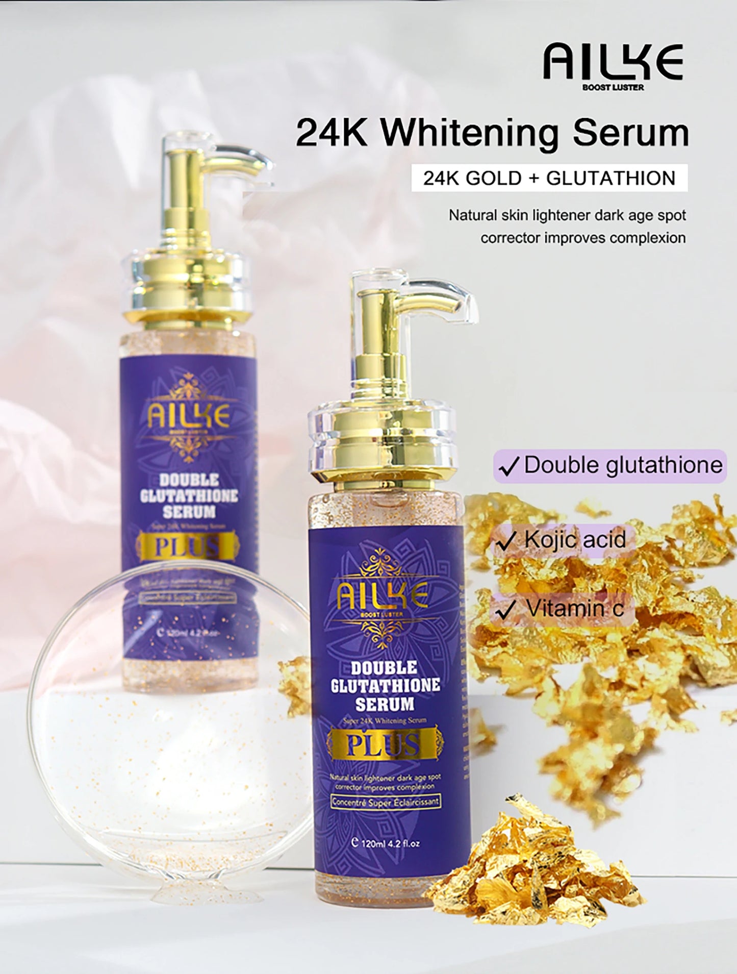 AILKE Glutathione PLUS Whitening Skin Care Set, Advanced Lightening Lotion, Moisturizes, Softens, Brighten Kit for Men, Women