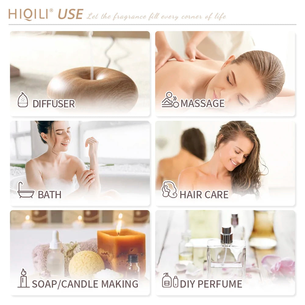 HIQILI 100ml Natural Essential Oil, Geranium/Tea Tree/Rosemary/Rose/Vanilla/Lavender/Peppermint, Used For Humidifiers/Diffusers