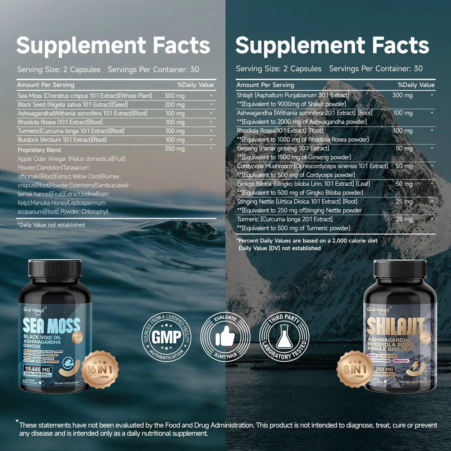 Shilajit 9000 Panax Ginseng 1500MG Ashwagandha 2000MG Rhodiola Rosea 1000MG, Turmeric 500MG, Gingko Biloba 500MG, Stinging Nettl