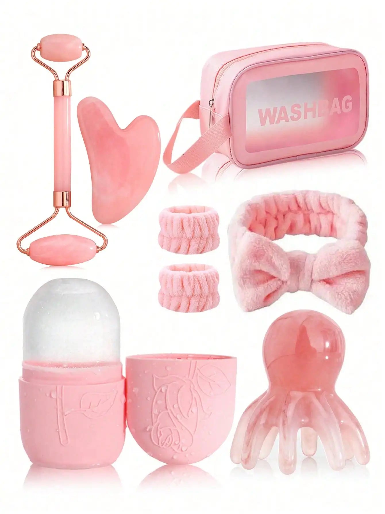 3pcs/Set Facial Massage Scraping Beauty Tool Kit - Face Roller, Massage Stick, Ice Gel Pack, Pink Body Meridian Massage Cupping
