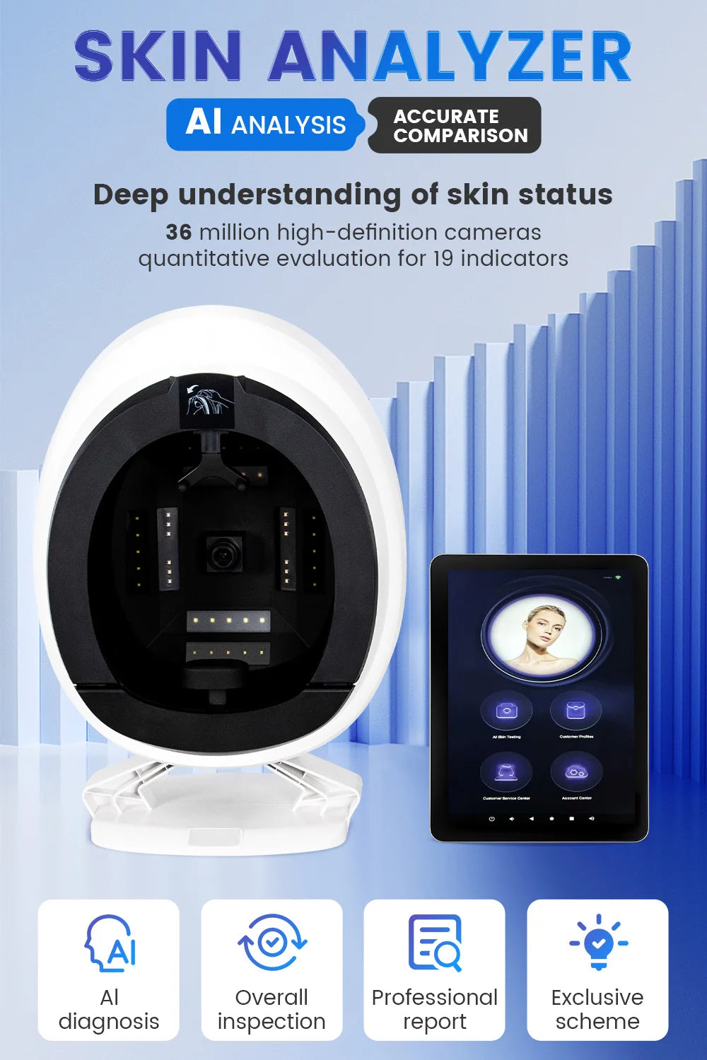 AISIA Q1 3D AI Facial Skin Analyzer Detection Skin Problem Diagnosis 8 Spectrum Professional Analysis Beauty Salon Equipment