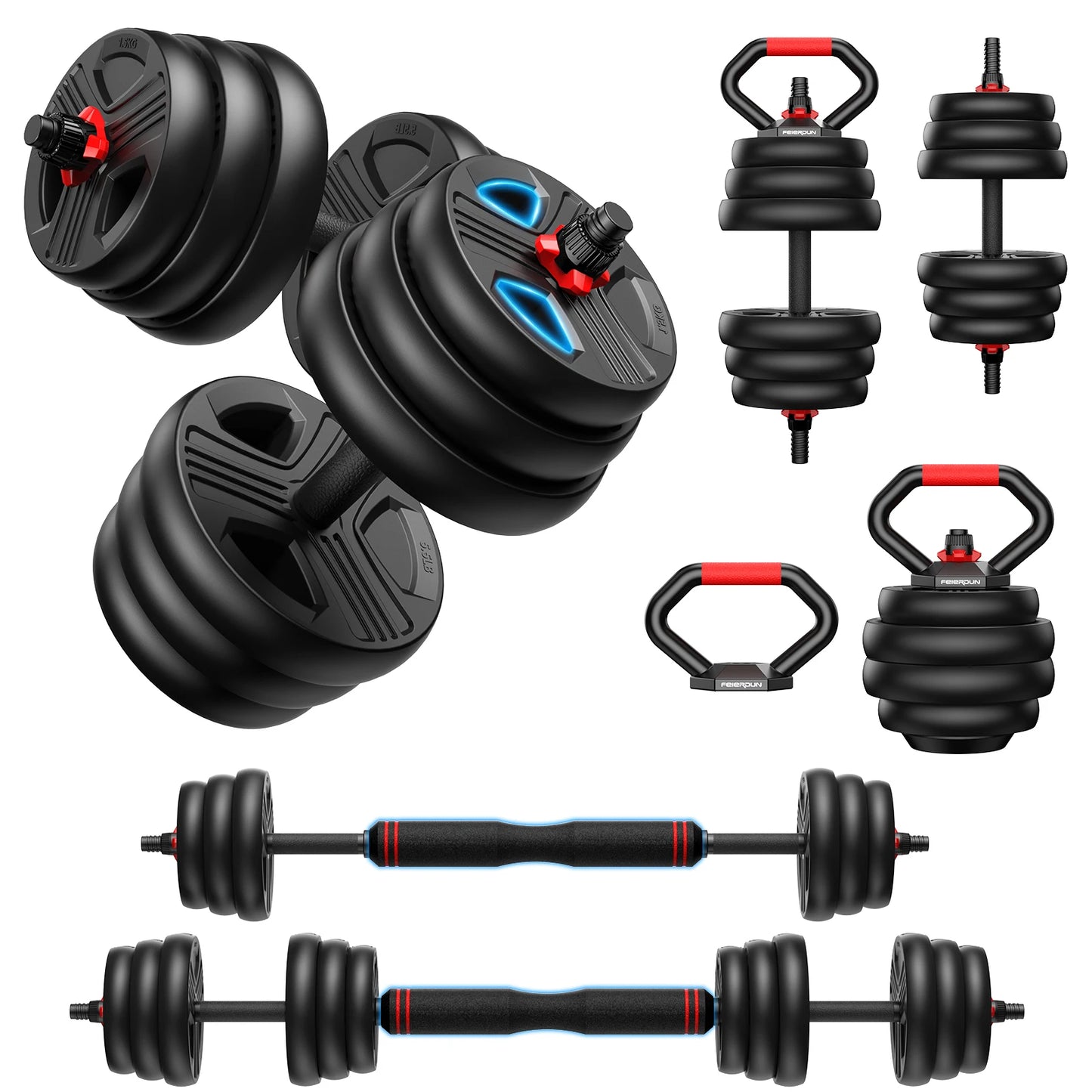 FITPLAM 5-in-1 Adjustable Dumbbell Set (20–90 LB)