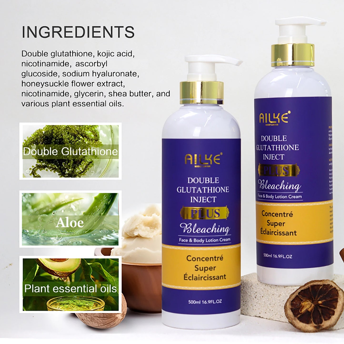 AILKE Glutathione PLUS Whitening Skin Care Set, Advanced Lightening Lotion, Moisturizes, Softens, Brighten Kit for Men, Women