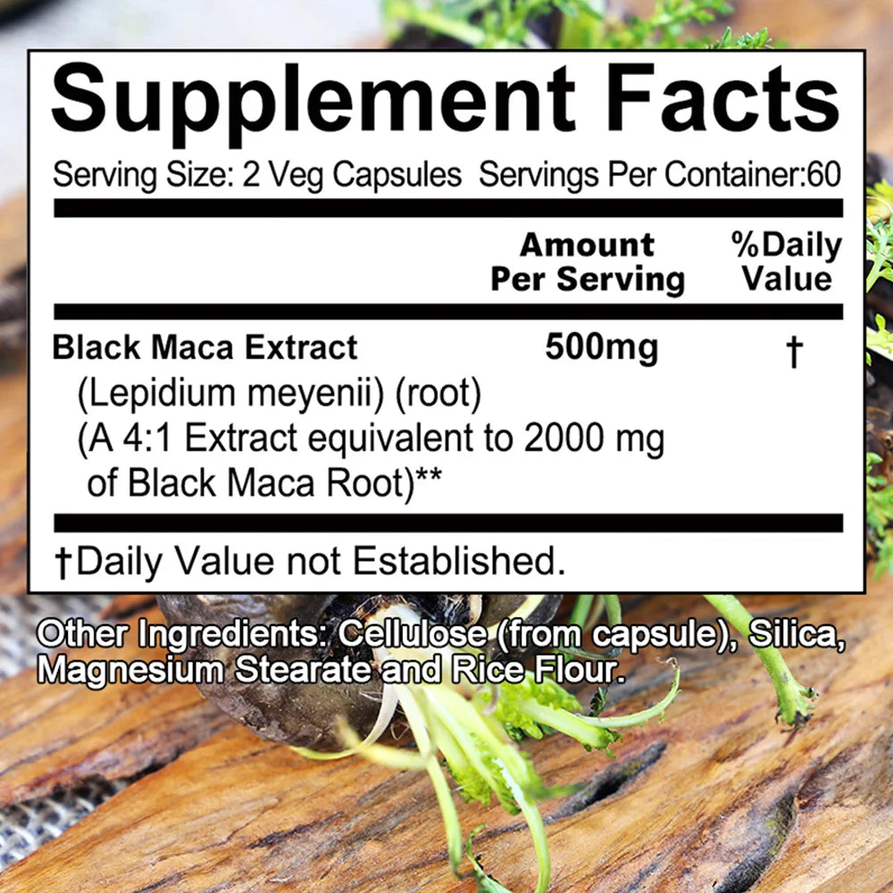 Black Maca Capsules 20000mg - Supports Brain Function, Promotes Muscle Growth & Recovery,Super Absorption, Improve Vitality