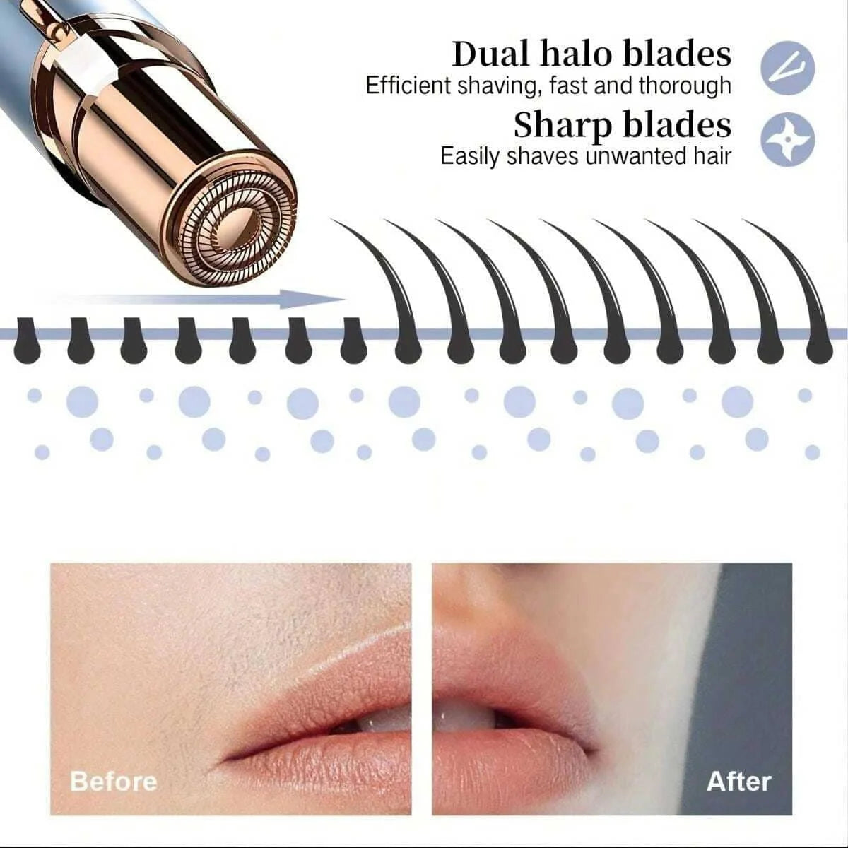 Women's Facial Hair Remover, Mini Epilator, Electric Shaver Portable Bikini Trimmer, Suitable For Lip, Chin, Underarm, Peach Fuzz, Fingers, Neck, Cheeks, USB Rechargeable (Gold And White)