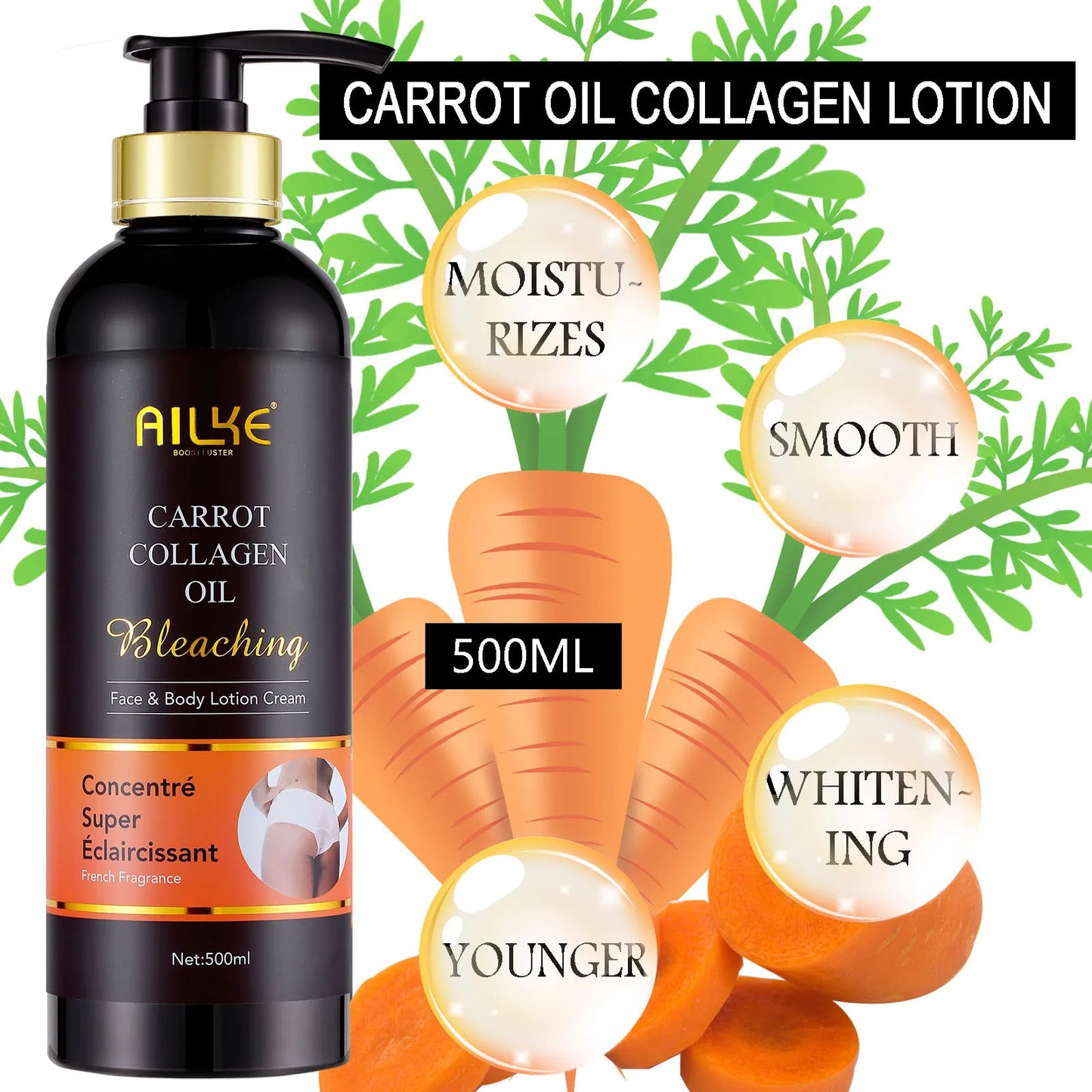 AILKE Whitening And Moisturizing Body Lotion, For Dark And Black Skin , With Collagen Cleaning Skin, Reduce Dark Spots, 500ml