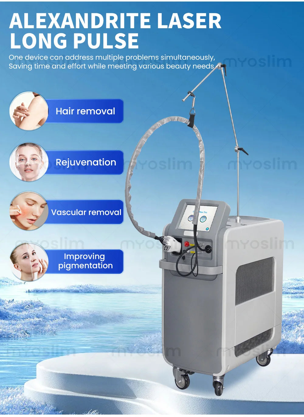 Hair Removal Alexandrite 755nm 1064nm Long Pulse Sapphire Handle Fiber Optic Skin RejuvenationMachine