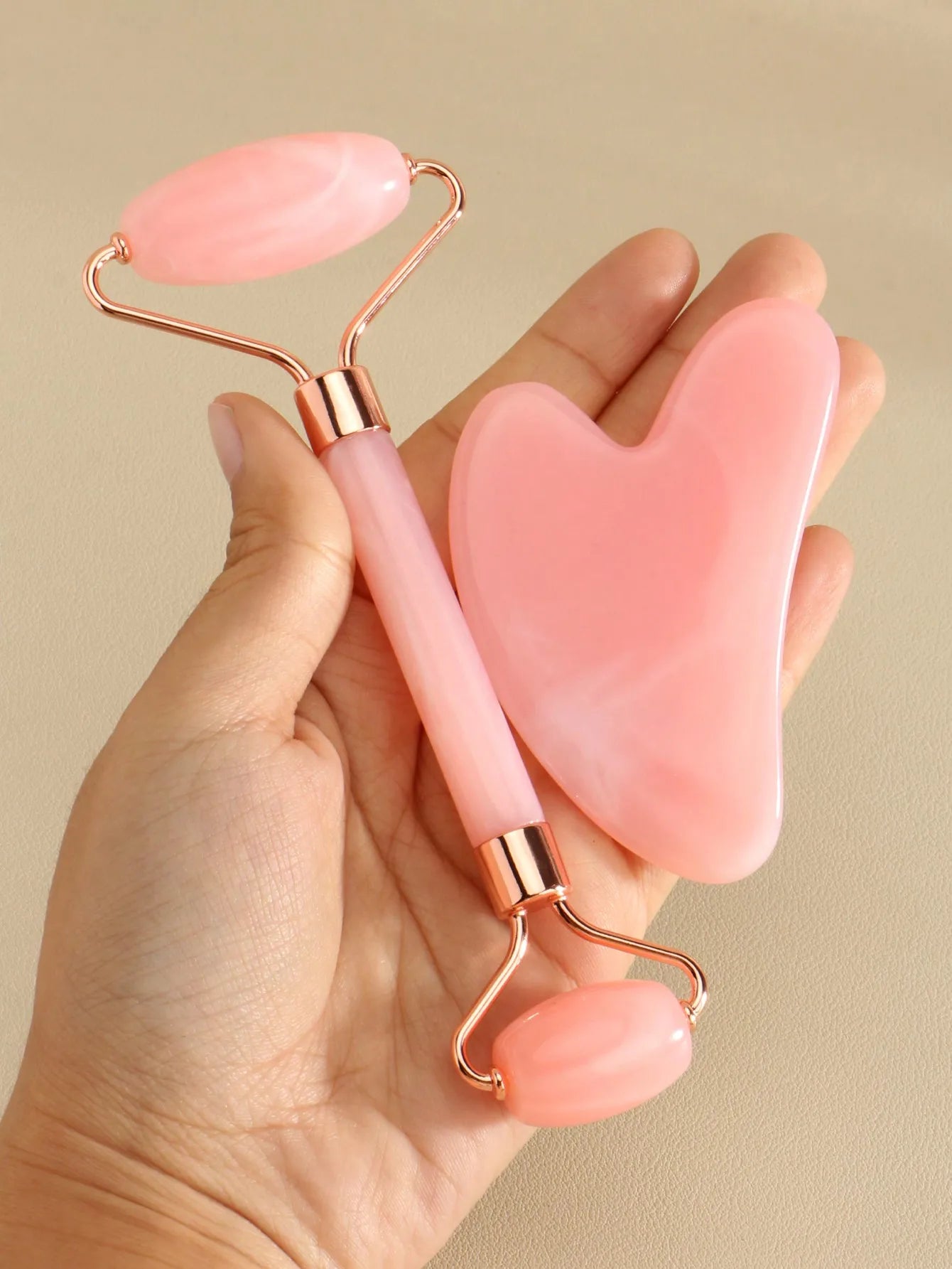 3pcs/Set Facial Massage Scraping Beauty Tool Kit - Face Roller, Massage Stick, Ice Gel Pack, Pink Body Meridian Massage Cupping
