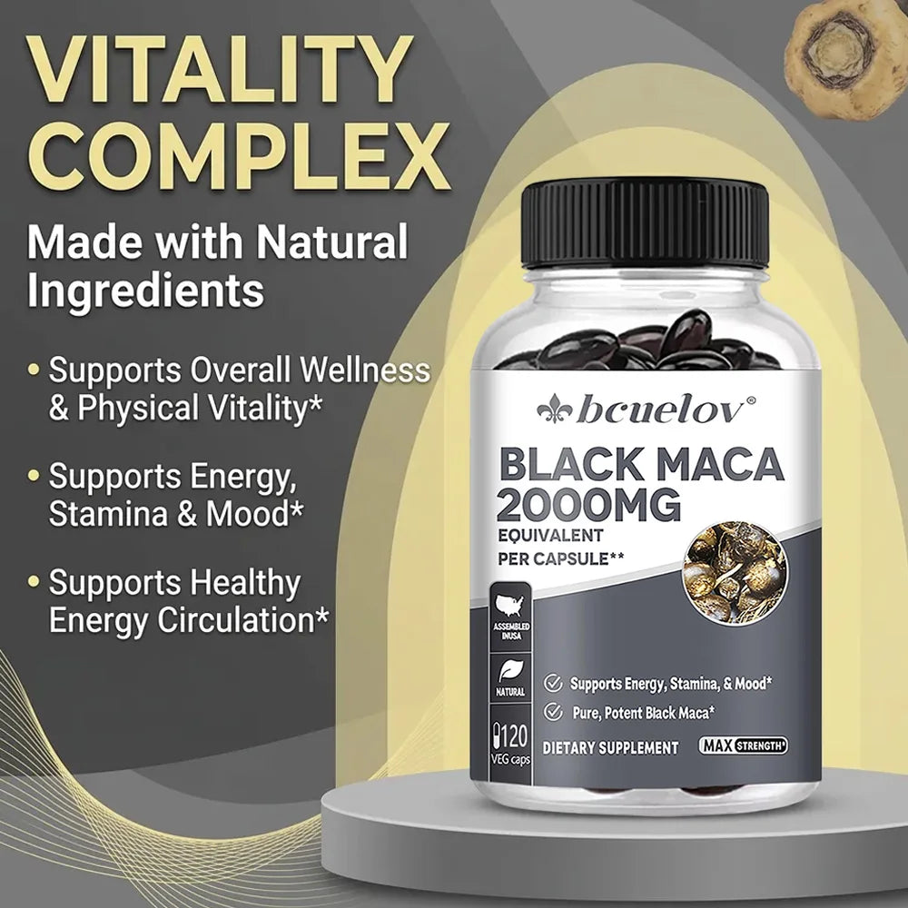 Black Maca Capsules 20000mg - Supports Brain Function, Promotes Muscle Growth & Recovery,Super Absorption, Improve Vitality