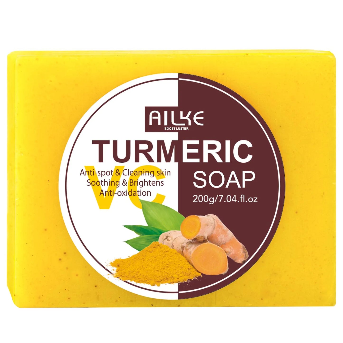 AILKE Natural Turmeric Soap Bar, Brighten, Remove Darkness, Acne, Pimples, Cleaning, Exfoliates, Uneven Skin Tone, 200g