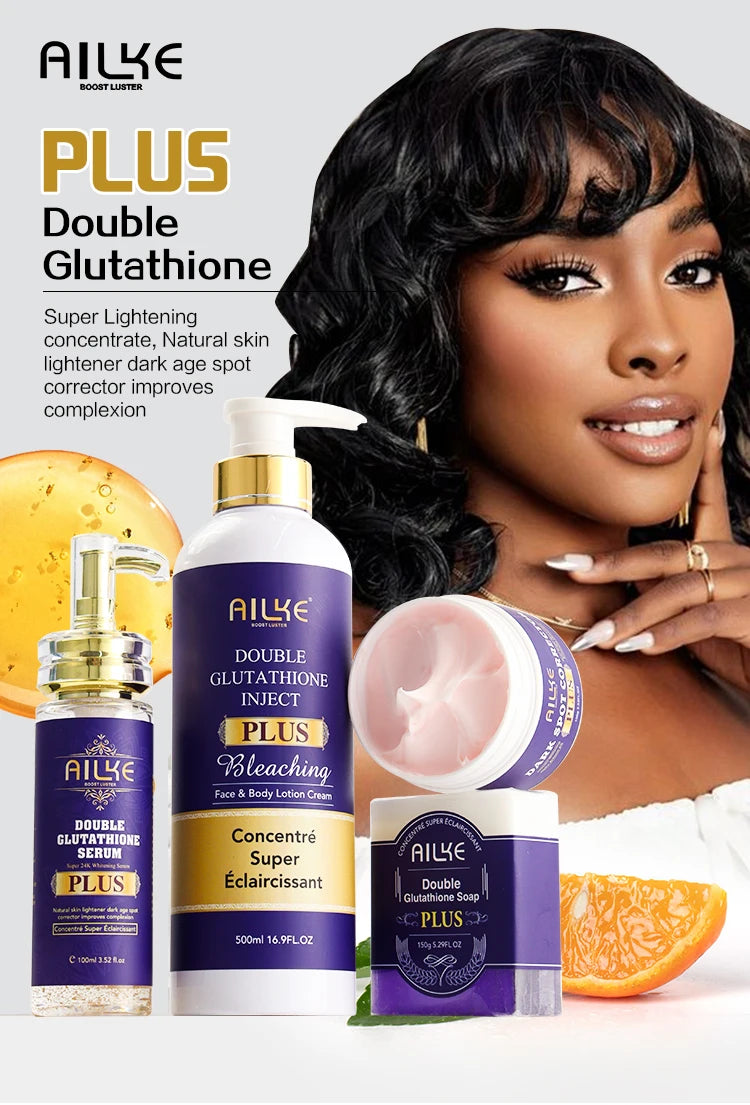 AILKE Glutathione PLUS Whitening Skin Care Set, Advanced Lightening Lotion, Moisturizes, Softens, Brighten Kit for Men, Women