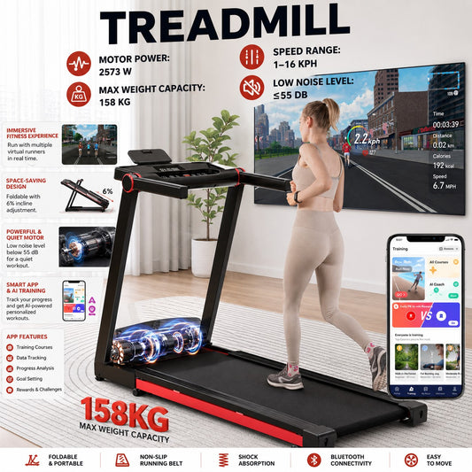 3.5HP Foldable Treadmill 350lbs Adjustable 6% Incline Walkingpad for Home/Office LCD APP Data Treadmills 10MPH Exercise Machine